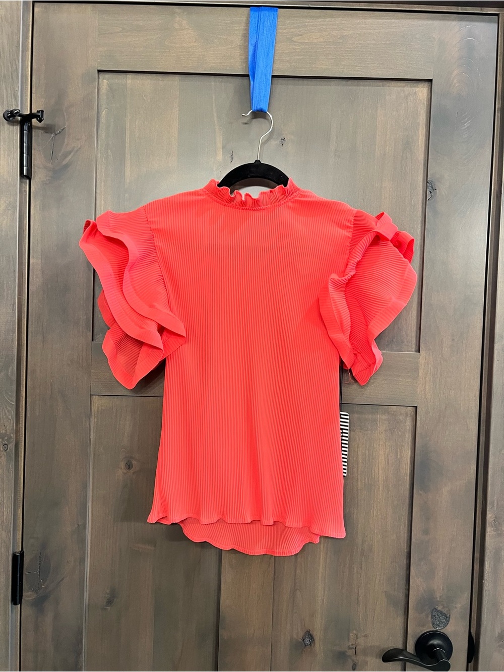 Haute Monde Coral Ruffle Sleeve Pleated Blouse